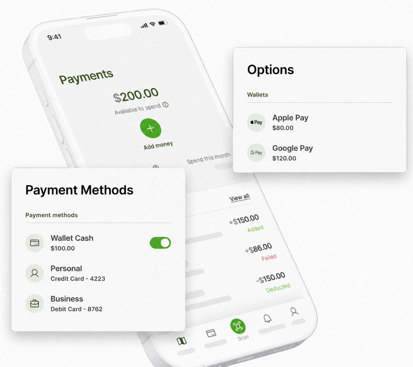 TIAR AI payment application showing wallet and payment method options